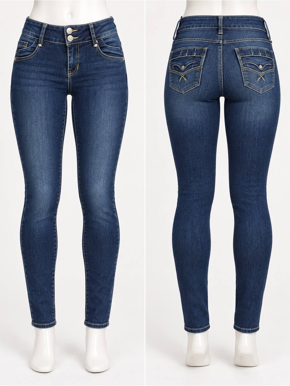 High-Rise Dark Blue Skinny Jeans with Triple-Button Front - Picture 3 of 3